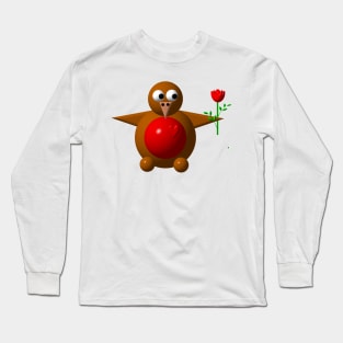 Cute Robin with a Rose Long Sleeve T-Shirt